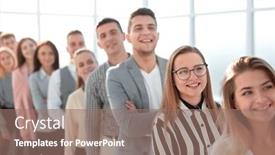  Presentation with professionals - Slide set with group-of-smiling-young-professionals background and a coral colored foreground