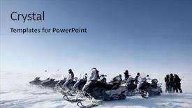  Presentation with visegrad group - Presentation enhanced with group of snowmobiles travelling accross background and a teal colored foreground