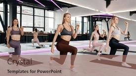  Presentation with group training - Slide deck having group-of-sportive-women background and a coral colored foreground