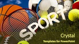  Presentation with sports badminton - Cool new presentation with group of sports equipment backdrop and a tawny brown colored foreground