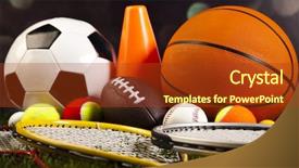  Presentation with equipment - Beautiful slides featuring group of sports equipment backdrop and a tawny brown colored foreground