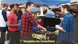  Presentation with car park - Presentation design consisting of group of sports fans tailgating background and a tawny brown colored foreground