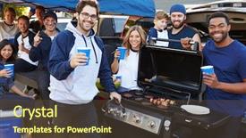  Presentation with car park - Cool new PPT layouts with group of sports fans tailgating backdrop and a tawny brown colored foreground