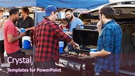  Presentation with car park - Amazing presentation design having group of sports fans tailgating backdrop and a tawny brown colored foreground