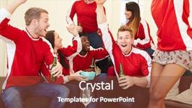  Presentation with sports fans - Audience pleasing PPT theme consisting of group of sports fans watching backdrop and a tawny brown colored foreground
