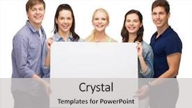  Presentation with education - PPT theme having group of standing smiling student background and a  colored foreground