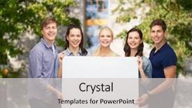  Presentation with education - Beautiful presentation theme featuring group of standing smiling student backdrop and a light gray colored foreground