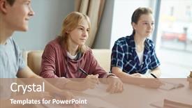  Presentation with students - Colorful PPT theme enhanced with group of students describing something backdrop and a  colored foreground