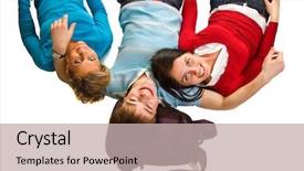  Presentation with fun work - Colorful slides enhanced with group of students having fun laying on white doing home work backdrop and a mint green colored foreground