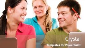  Presentation with fun work - Beautiful presentation theme featuring group of students having fun doing home work isolated on white backdrop and a coral colored foreground