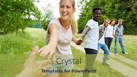  Presentation with teambuilding - Beautiful theme featuring group-of-students-hold-hands backdrop and a yellow colored foreground