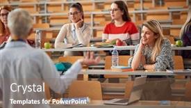  Presentation with amphitheater - Slide deck with group-of-students-in-amphitheater background and a tawny brown colored foreground