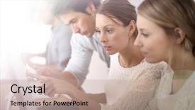  Presentation with racial group high school students - Cool new presentation design with group of students in business backdrop and a coral colored foreground