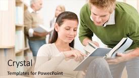  Presentation with touch screen - Slide deck having group of students in library background and a lemonade colored foreground