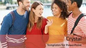  Presentation with new york city subway station - Amazing PPT theme having foreigin travell - group of students in new backdrop and a coral colored foreground