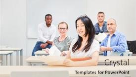  Presentation with group training - PPT theme consisting of group-of-students-learning-together background and a lemonade colored foreground