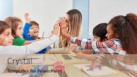  Presentation with high school students - Colorful theme enhanced with group-of-students-makes-high backdrop and a coral colored foreground