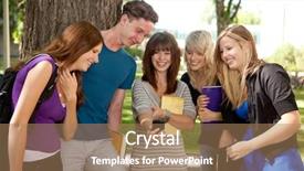  Presentation with students - Presentation theme enhanced with group of students outdoors looking background and a coral colored foreground