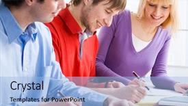  Presentation with attention - Slides consisting of group of students paying attention background and a light blue colored foreground