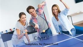  Presentation with table tennis - PPT theme featuring group-of-students-playing-table background and a teal colored foreground