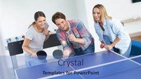  Presentation with table tennis - PPT theme with group-of-students-playing-table background and a teal colored foreground