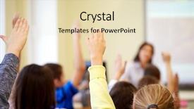  Presentation with elementary school - Presentation design consisting of group of students raising hands background and a lemonade colored foreground