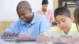  Presentation with diverse group of children reading - Beautiful slide set featuring group of students reading books backdrop and a  colored foreground