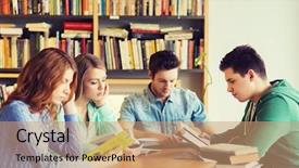  Presentation with knowledge - Beautiful slides featuring group of students reading books backdrop and a coral colored foreground