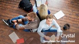  Presentation with books - Theme enhanced with group of students reading books background and a tawny brown colored foreground