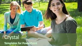  Presentation with students - Cool new PPT theme with group of students studying together in campus ground backdrop and a tawny brown colored foreground