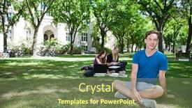  Presentation with college campus - Amazing PPT theme having group of students studying at college campus backdrop and a tawny brown colored foreground