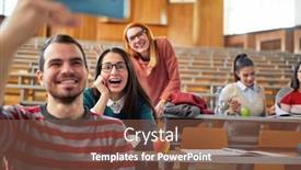  Presentation with amphitheater - PPT theme having group-of-students-taking-selfie background and a tawny brown colored foreground