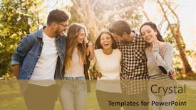  Presentation with walking together - Slides enhanced with group-of-students-walking-together background and a gold colored foreground