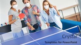  Presentation with table tennis - Slide set featuring group-of-students-wearing-masks background and a teal colored foreground