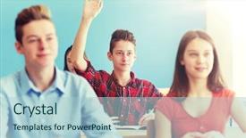  Presentation with learning - Colorful slide deck enhanced with group of students with book backdrop and a light blue colored foreground