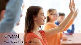  Presentation with learning - Audience pleasing PPT layouts consisting of group of students with book backdrop and a red colored foreground