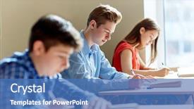  Presentation with learning - Audience pleasing theme consisting of group of students with book backdrop and a teal colored foreground