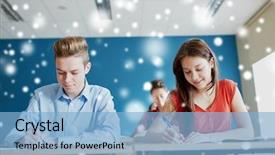  Presentation with cognitive theory learning concept - Colorful slide deck enhanced with group of students with book backdrop and a light blue colored foreground