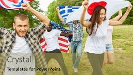  Presentation with youth group - Colorful PPT layouts enhanced with group-of-students-with-national backdrop and a gold colored foreground