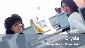  Presentation with group support - Presentation with group of students with teacher background and a seafoam green colored foreground