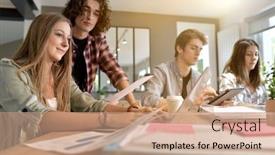  Presentation with working together - Amazing theme having group-of-students-working-together backdrop and a coral colored foreground