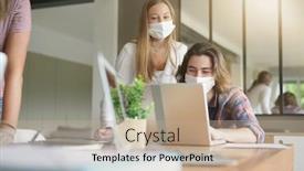  Presentation with masks - Amazing presentation having group-of-students-working-wearing backdrop and a coral colored foreground