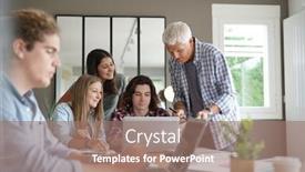  Presentation with teacher - Cool new slide set with group-of-students-working backdrop and a coral colored foreground