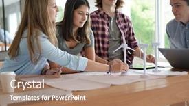  Presentation with project - Audience pleasing presentation consisting of group-of-students-working backdrop and a coral colored foreground