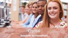  Presentation with computers - Cool new presentation theme with group of students working at computers in library backdrop and a coral colored foreground