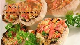  Presentation with mushrooms - Audience pleasing presentation theme consisting of group-of-stuffed-portabello-mushrooms backdrop and a gold colored foreground