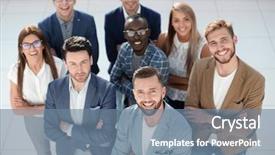  Presentation with retro - Amazing PPT theme having group of successful business people backdrop and a seafoam green colored foreground