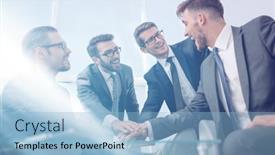  Presentation with people unity - Theme having group-of-successful-business-people background and a light blue colored foreground