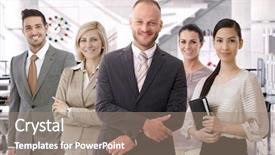  Presentation with bright - Presentation theme consisting of group of successful business people background and a coral colored foreground