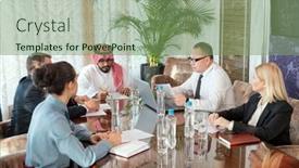  Presentation with partnership - Presentation theme consisting of group-of-successful-elegant-delegates background and a seafoam green colored foreground